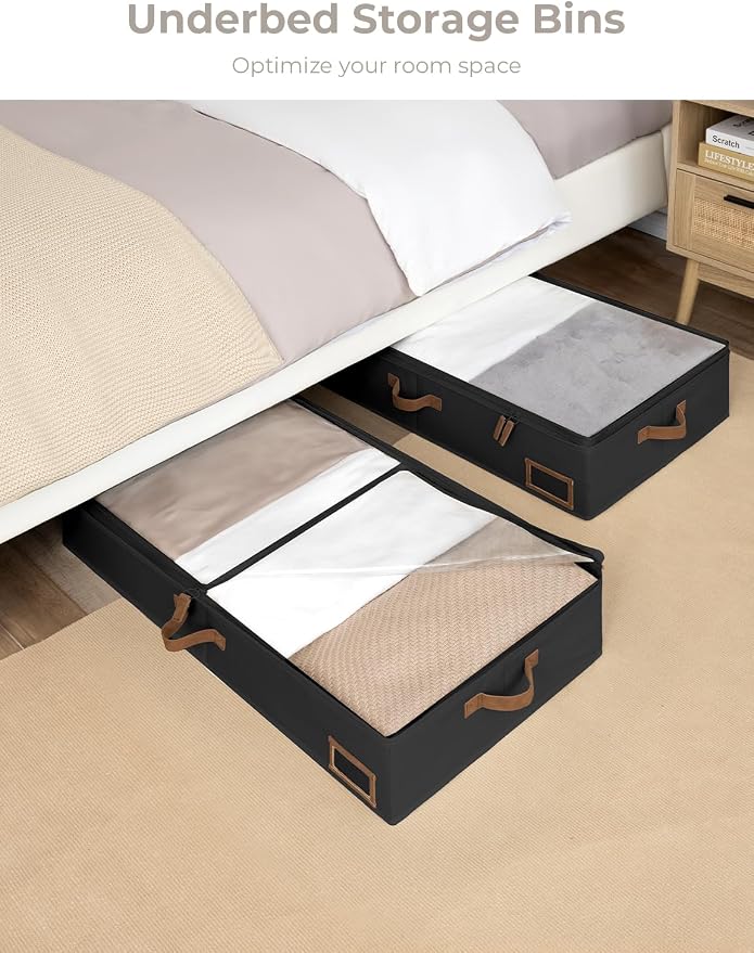 StorageWorks Large Under Bed Storage Containers with Handles and Label Holder, 2 Pack Ultra-thick Fabric Underbed Bins, Closet Organizer for Clothes, Blankets, Sweater - Image 2