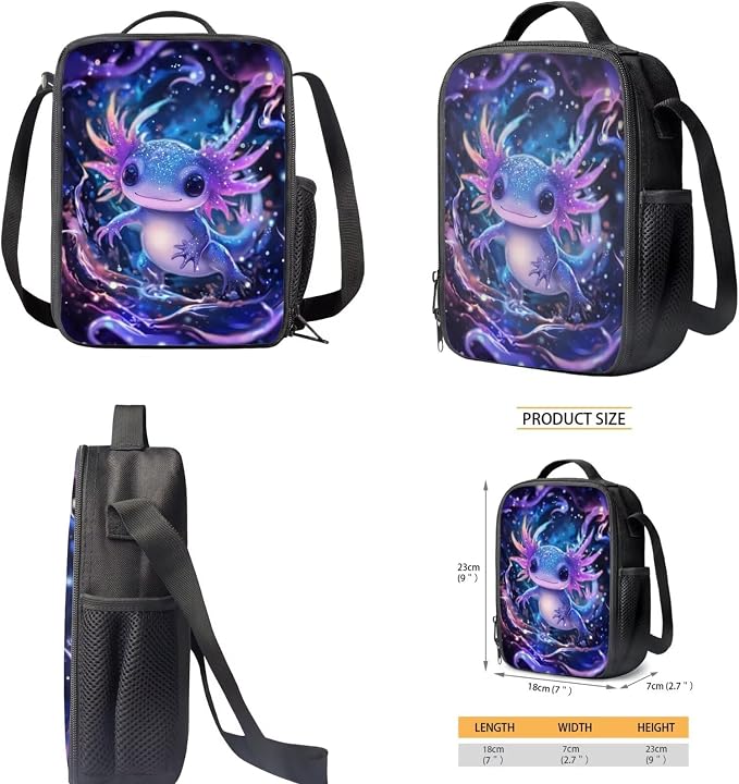 Galaxy Axolotl Backpack with Lunch Box Kids Girls 6-8/8-9 Ocean Elementary School Bookbag 17in Preschool Book Bags 4 in 1 Student Back Pack and Lunch Bag Pencil Case Water Bottle Holder Set - Image 5