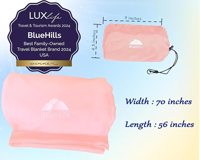 BlueHills Ultra Compact Travel Blanket Pillow Soft Airplane Throw - Pink | 70 X 56 Long, Luggage Strap & Carabiner, Compact Lightweight, Airplane Traveling Essential Accessories, Cruise Throw in Bag - Image 5