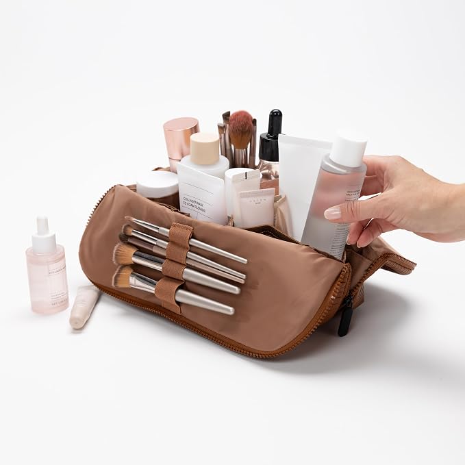 THE VERTI-Vertical Waterproof Makeup & Toiletry Bag | 23-Pocket Organizer with Upright, Fold-Down Design for Skincare, Toiletries & Essentials (Mahogany) - Image 3