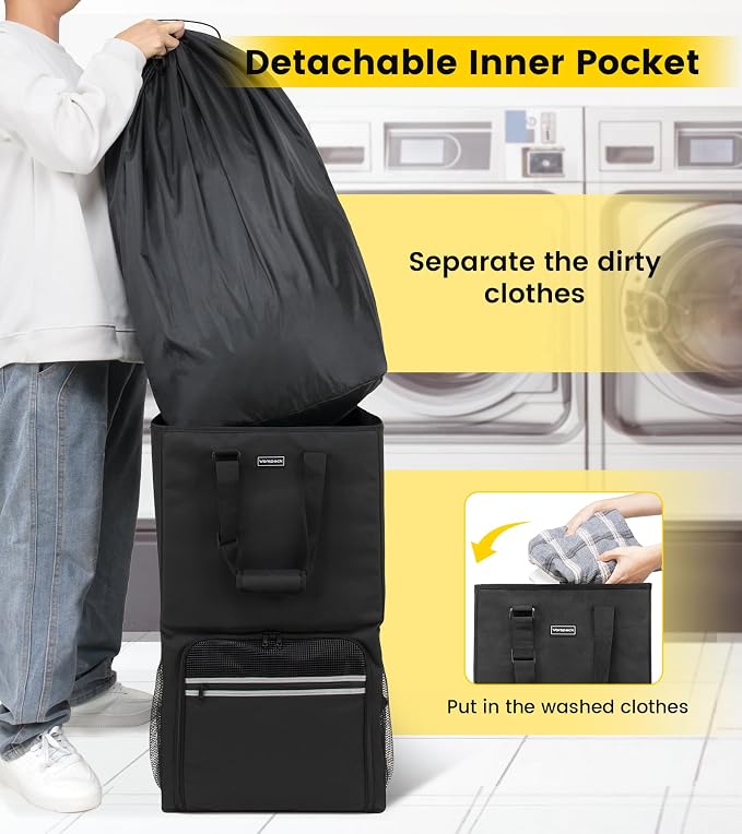 Vorspack Laundry Bag Backpack - 125L Extra Large Laundry Bags with Shoulder Straps Heavy-duty 2 in 1 Laundry Hamper Basket for College Dorm Camp Laundromat Room Essentials - Black - Image 5