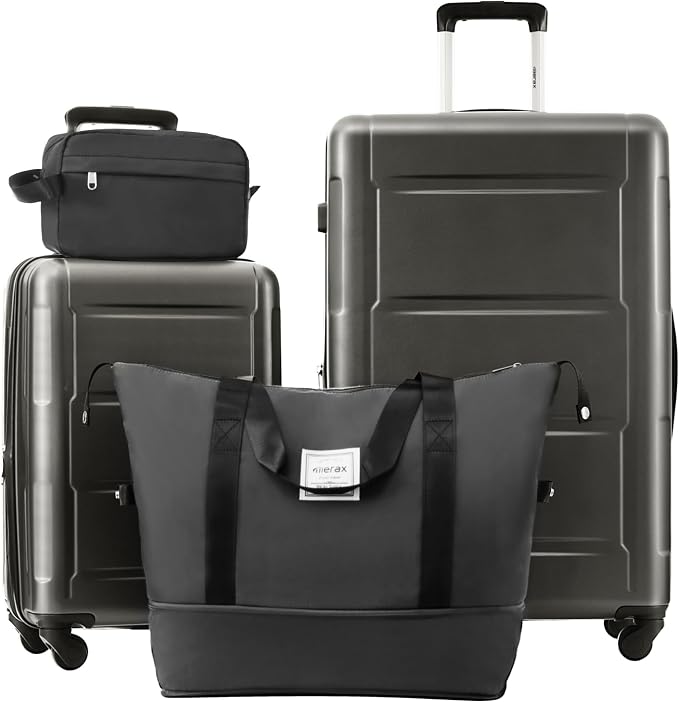 Merax Luggage Set 2 Piece Suitcase Sets with Spinner Wheel,Lightweight Hardside Expandable Travel Laggage with TSA Lock,Suitcase with Travel Bag(20"/28",Dark Gray) by Merax