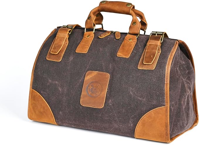 Water Resistant Canvas + Leather Travel Luggage Tote Duffle Gym Suitcase Weekender Overnight Bag For Men Male FB8151 (X-8151-Green) - Image 7