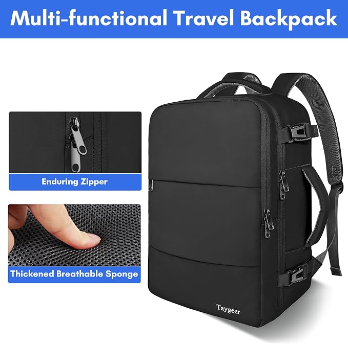 Taygeer Travel Backpack for Men Women, Carry On Backpack with Shoe Pouch | TSA 17.3inch Laptop Mochila Flight Approved, Nurse Bag Casual Daypack for Weekender Business Hiking,Black - Image 8