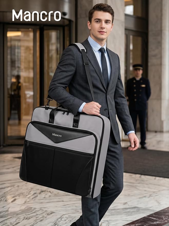 Mancro Garment Bags for Travel Fits 5 Suits, Wrinkle Free Suit Bag Travel | Carry on Garment Bags for Hanging Clothes with Luggage Sleeve and Shoe Pocket, Waterproof Suit Garment Bag for Men Women - Image 2