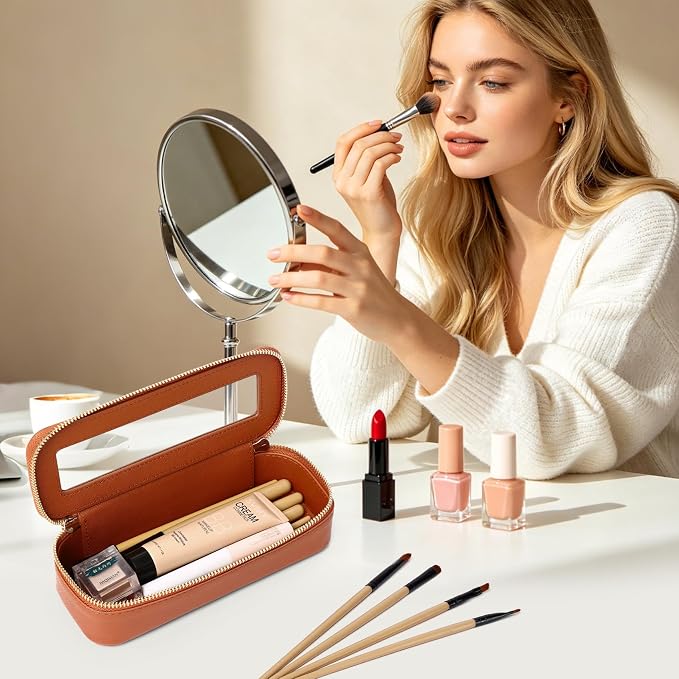 Travel Makeup Set, Brown, L+M+SLIM | Waterproof, Transparent Cosmetic Bag, Toiletry Bag, Makeup Brush Case with Zipper, Car Essentials for Women - Image 5