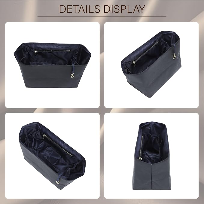 DOXO Purse Organizer Insert for Longchamp Le Pliage Medium, 6-Compartment Bag Organizer with YKK Zipper Pocket, Cup Holder, Key Chain, Waterproof DupontPaper Lightweight Handbag Shaper (Black Blue,M) - Image 9