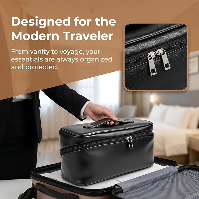 Hair Dryer Travel Storage Case Portable Waterproof Leather Carrying Bag for Hair Styling Tools, Travel Organizer Bag for Hair Curler Straightener Accessories (Black for Hair Tool) - Image 3
