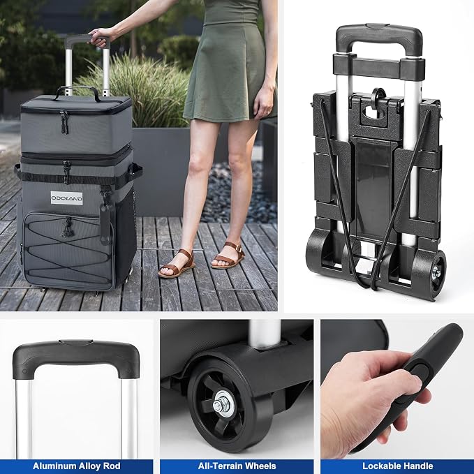 Odoland 72 Can Rolling Cooler Bag with Wheels & Handle, Collapsible Insulated Ice Chest for Beach, Camping & Tailgating - Portable Travel Soft Cooler on Wheels, Collapses for Easy Storage - Image 7