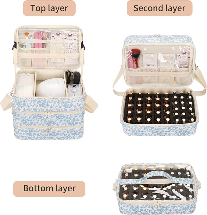 Ethereal Nail Polish Organizer Bag, Holds 86+ Bottles(15ml/0.5 fl.oz) UV Nail Lamp, Gel Polish Travel Storage Bag for Nail Kit, Gift for Manicurist, Girls - Image 2