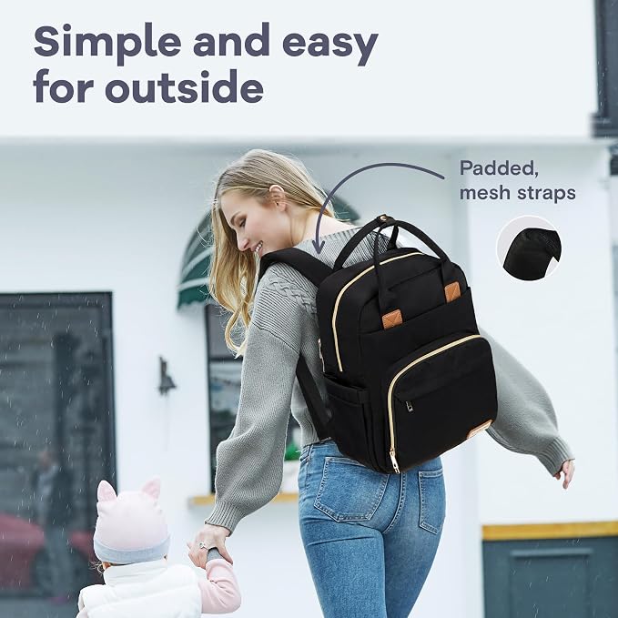 RUVALINO Diaper Bag Backpack, Multifunction Travel Pack Maternity Baby Changing Bags, Large Capacity, Waterproof, Deep Black, Polyester - Image 5