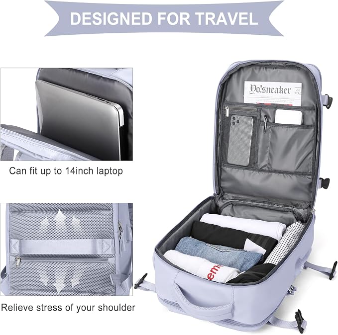 WONHOX Carry on Travel Laptop Backpack Personal Item Size for Women Men Flight Approved,Backpack for Women Travel Bag Hiking Outdoor Sports Rucksack Casual Daypack, Taro Purple - Image 5