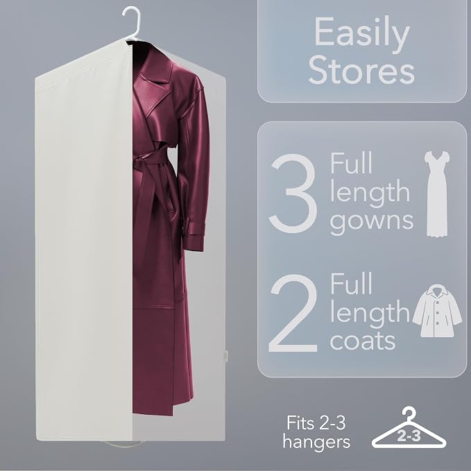 Luxury Cotton Garment Storage Bag, 24x50 Inch, Breathable Washable Reusable, for Hanging Clothes Short Dresses Jackets Suits, Fits 3 Hangers, Zipper Window (1, 24x50x3) - Image 4
