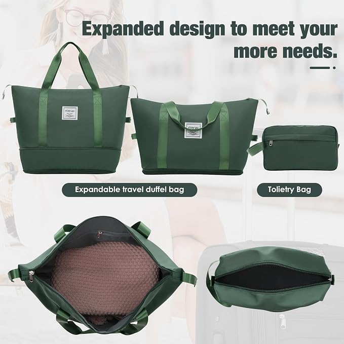 Merax Softside Luggage Set Lightweight 3 Piece Suitcase with Duffel Bag | Expandable Upright Travel Spinner Luggage 22" 26" 30",Dark Green - Image 5