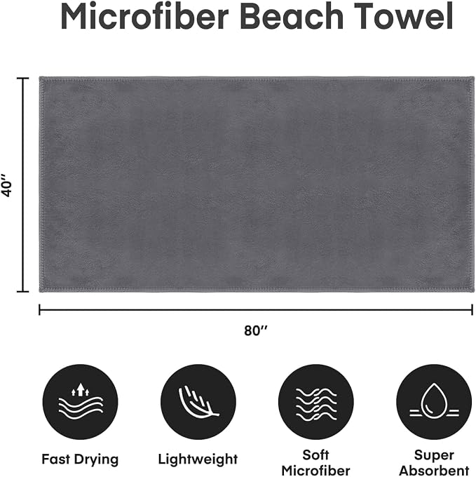 JML Bath Sheet Towels Set of 2, Extra Large Microfiber Towel for Adult, 40" x 80",Oversized, Soft Super Absorbent Fast Drying, Perfect for Shower, Sauna, Gym, Beach, Sport, Fitness, Yoga, Grey - Image 6