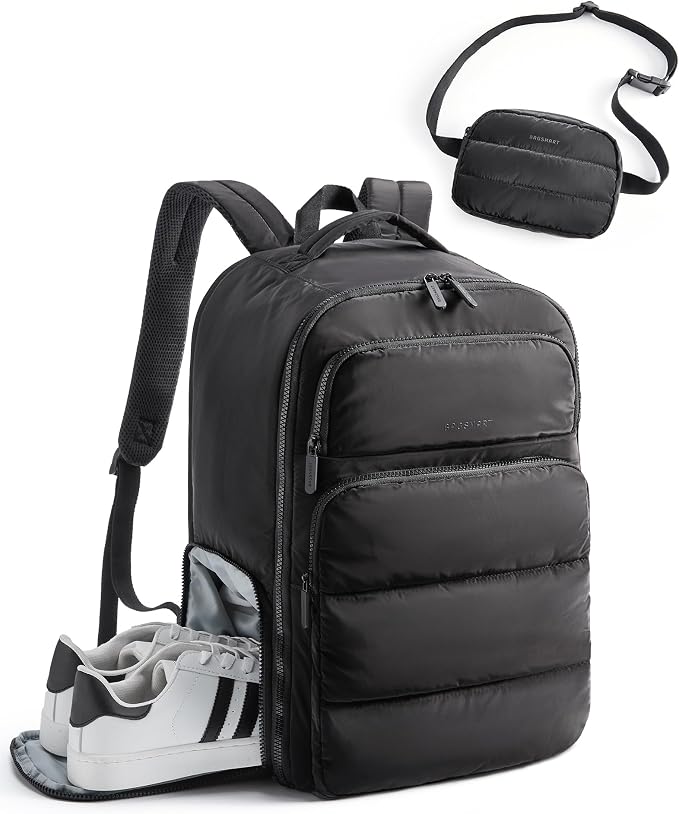 BAGSMART 35L Travel Backpack for Women, 17.3" Carry-On Personal Item | Flight Approved, 180° Opening, Wet/Dry Pocket, Free Crossbody Bag, Shoe Compartment, Luggage Sleeve, Water Resistant by BAGSMART