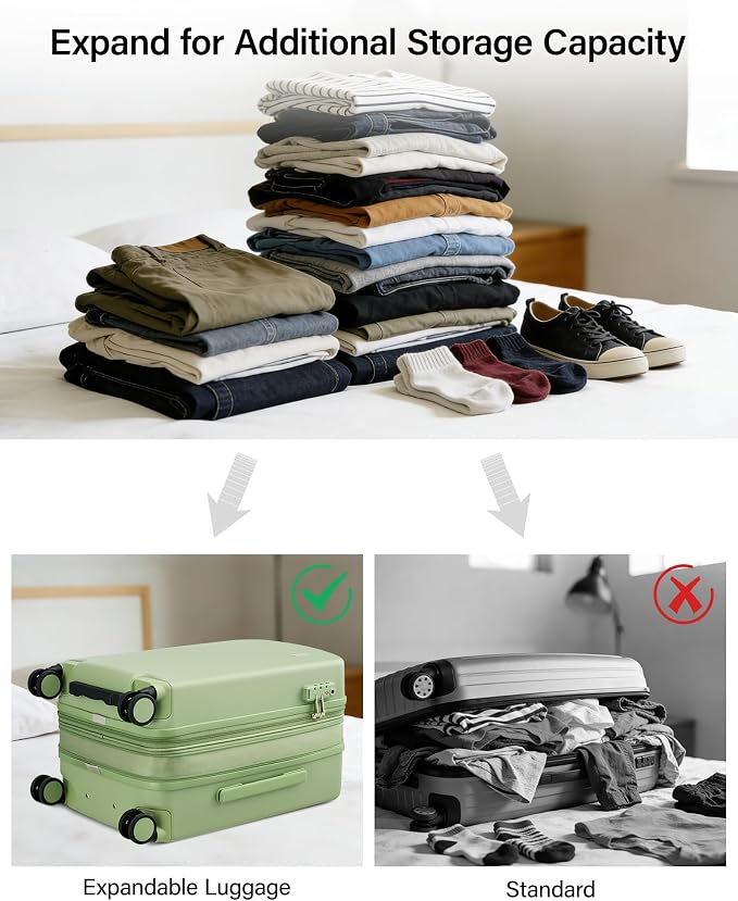Hanke 20 Inch Expandable Carry On Luggage, 22x14x9 Airline Approved, TSA Lock Hard Shell Lightweight Suitcase for Men Women (Bamboo Green) - Image 4