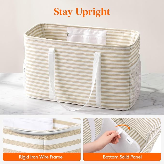 Lifewit Extra Large Tote Bag, Reusable Grocery Bags with Metal Wire Frame and Handles - Image 2