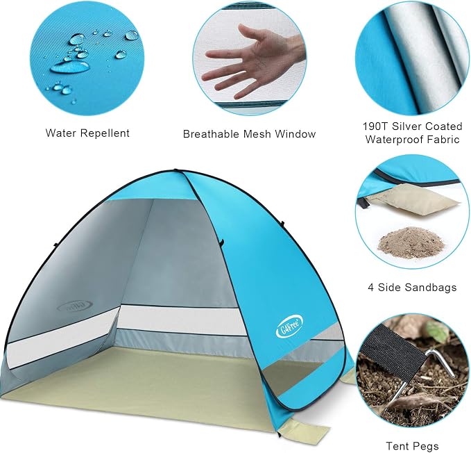 G4Free Large Pop up Beach Tent UPF50+ Automatic Sun Shelter Canopy Portable | Large Outdoor Cabana for 3-4 Person, UV Protection Sun Umbrella, Instant pop-up Design, made of 190T Silver Coated fabric - Image 4