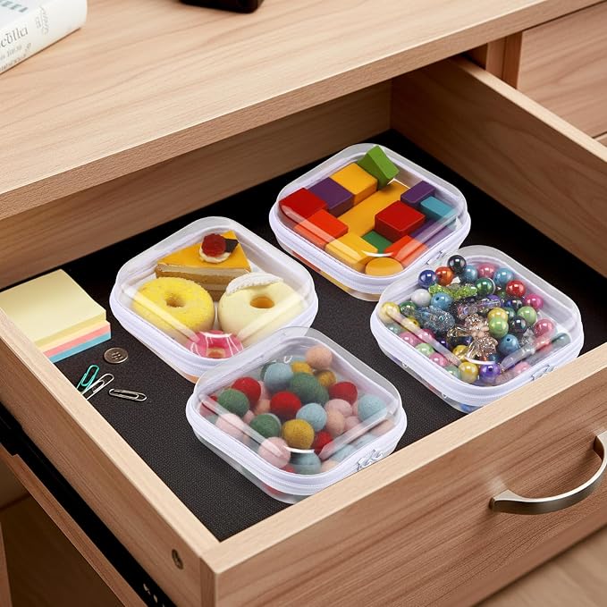 Hoolerry 4 Pcs Hard Clear Zipper Case Makeup Bags Plastic Zipper Pouch Transparent Storage Box Containers for Cosmetics, Snacks, Building Blocks, Puzzles(Clear,5 x 5 x 2 in,White) - Image 7