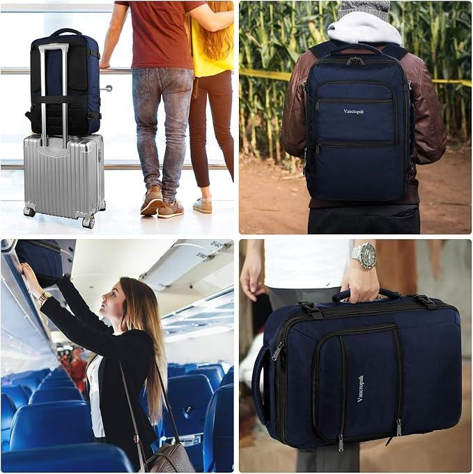 Vancropak 45l Expandable Travel Backpack, Carry on Backpack for Airplanes | Hidden Shoulder Strap, Adjustable Strap, Flight Approved Water Resistant Luggage, Lightweight Carry on Business Weekender Bag - Image 8