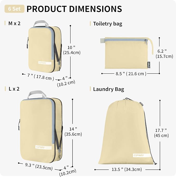 Cipway Compression Packing Cubes for Travel Ultralight Expandable Packing Organizers with Laundry & Toiletry Bag for Carry on Luggage (Vanilla Cream 6 Set) - Image 5
