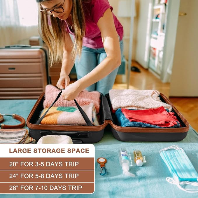 Kono 28 Inch Luggage Expandable Suitcase with Spinner Wheels TSA Lock | Lightweight PC+ABS Hardside Large Checked Luggage Durable Rolling Suitcase Apricot Black - Image 5