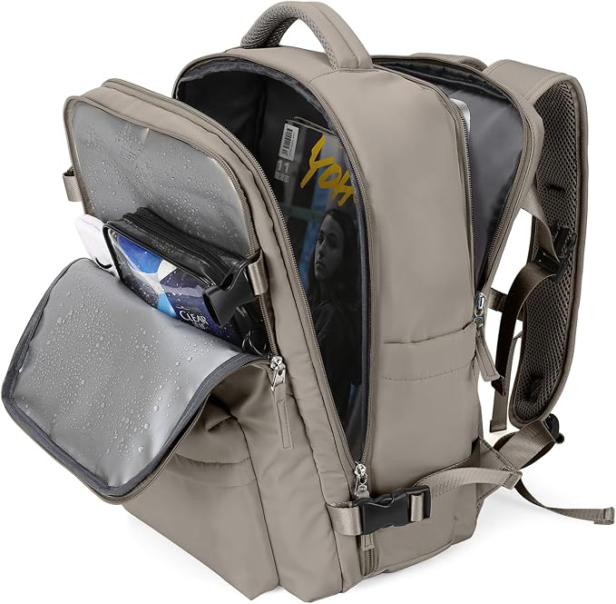 WONHOX Carry on Travel Laptop Backpack for Women Men Flight Approved,Backpack for Women Travel Bag Hiking Outdoor Sports Rucksack Casual Daypack, Grey Brown by WONHOX
