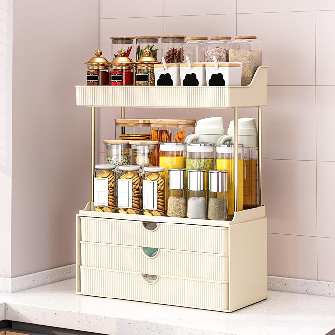 caktraie Bathroom Organizers and Storage - 3 Drawers 2 Tier Makeup Organizer, Cosmetic Storage Drawer for Dresser Countertop and Bathroom Vanity for Large Skincare, Perfume, Cream White - Image 8