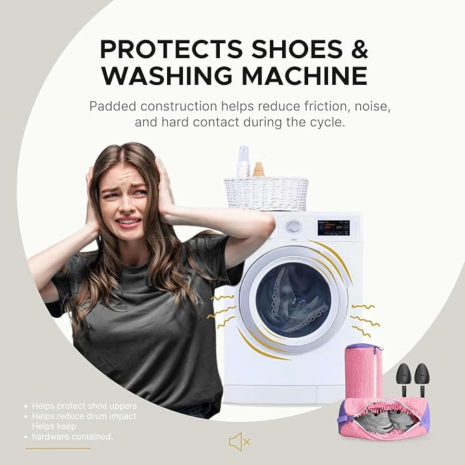 Shoe Washing Machine Bag (4 Pack), Shoe Bag for Washing Machine with Microfiber Scrub Fibers, Self-Locking Zipper Protection, 4 Adjustable Shoe Trees, Sneaker Laundry Bag for Washer and Dryer - Image 4