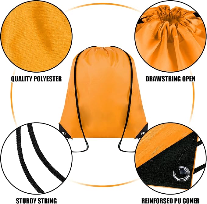 Grneric 60 Pieces Drawstring Backpack Bulk Cinch Sackpack Ployster Drawstring Bags for Gym Party Trip(Orange) - Image 2
