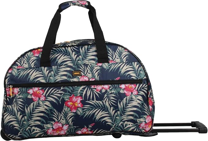 Lucas Designer Carry On Luggage Collection - Lightweight Pattern 22 Inch Duffel Bag- Weekender Overnight Business Travel Suitcase with 2- Rolling Spinner Wheels (ALOHA NAVY, 22in) by LUCAS