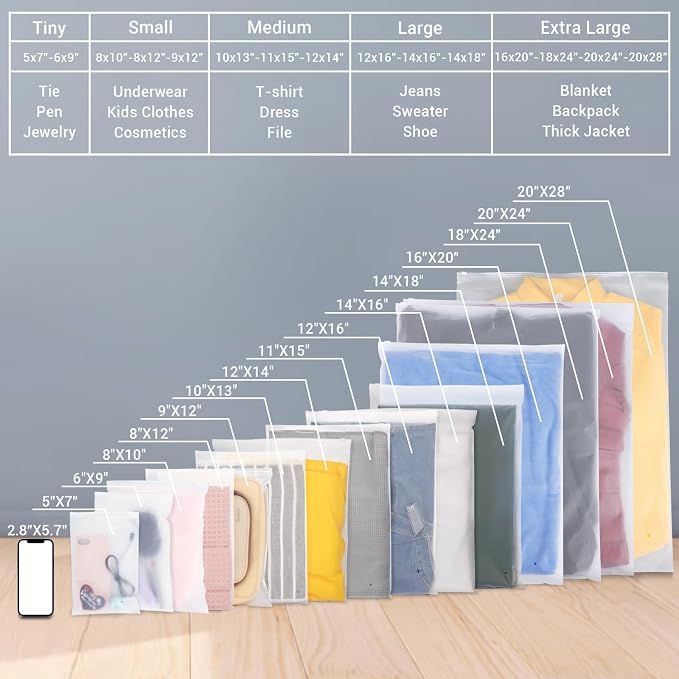 T-Shirt Bags for Packaging, 100PCS 8x12 Inch Frosted Poly Plastic Packaging Bags, 3 Mil Apparel Business Packing Bag with Resealable Zip Lock for Storing Underwear Leggings Panties Toiletries - Image 7