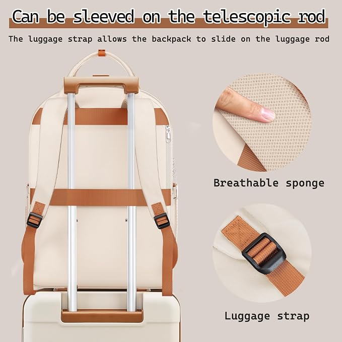 Melalenia Suitcase Sets 6 Piece Hard Shell Carry on Luggage with Spinner Wheels and TSA Lock, Lightweight Travel Backpack for Women, Beige Brown - Image 3