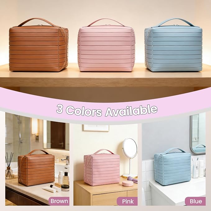 Fold Down Standing Makeup Bag – Large Travel Toiletry Organizer (Pink) | Parallel Design and Adjustable Dividers, Stands Upright or Folds Flat. Multiple Pockets Fit Full‑Size Cosmetics & Toiletries. - Image 8