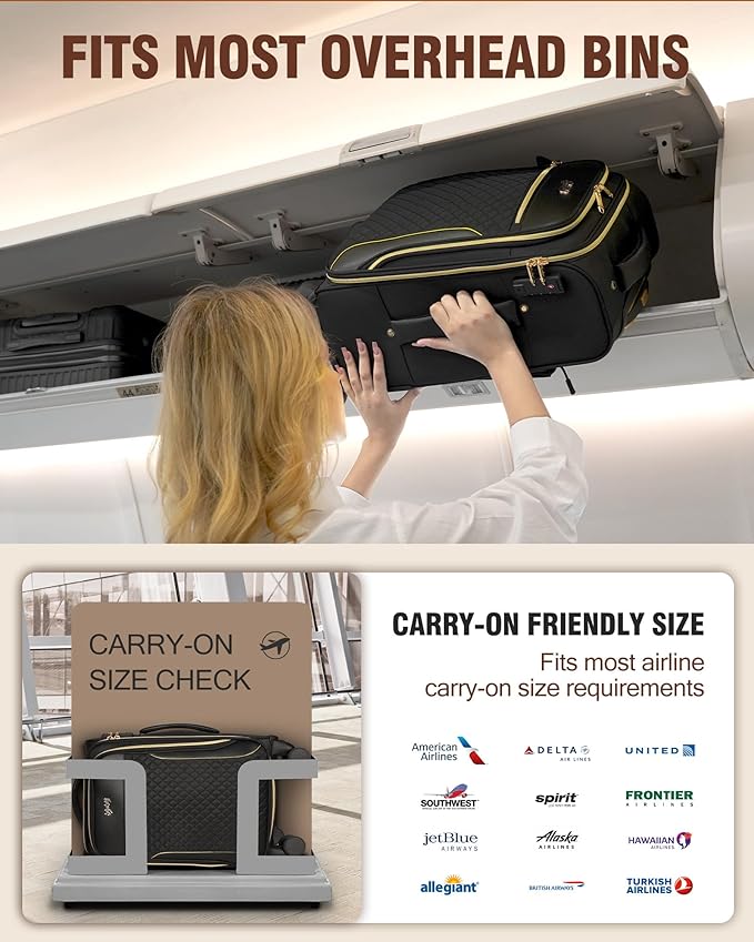 Carry On Luggage 22x14x9 Airline Approved, 20 Inch Softside Suitcase with 4 Pcs, Lightweight Luggage for Women with TSA Lock and 4 Spinner Wheels, Soft Side Carry-on Suitcases for Travel, Black - Image 4