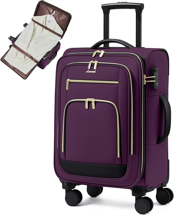LOVEVOOK Carry on Luggage 22x14x9 Airline Approved with Garment Bag & Spinner Wheels, 22 Inch Large Rolling Suitcase with TSA Lock, 49L Lightweight Underseat Carryon Luggage for Women Travel Overnight by LOVEVOOK
