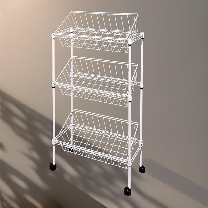 NSF white 3-layer storage rack, kitchen basket rack, vegetable tableware sorting, laundry room dirty clothes storage, detachable storage basket, multifunctional household epoxy resin by GUANGFOSHUN