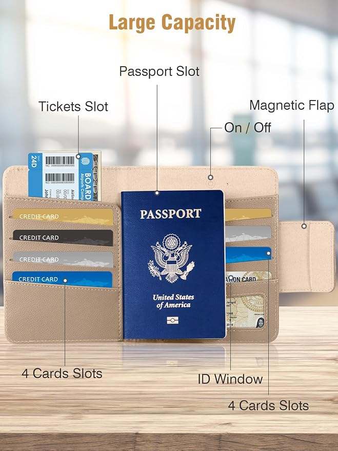 Miroddi Passport Holder for Travel, Works with Find My, Leather Passport Wallet for Travel Essentials, Passport Cover Case for Men and Women with Finder Tracker, 8 Card Slots, RFID Blocking, Khaki - Image 5