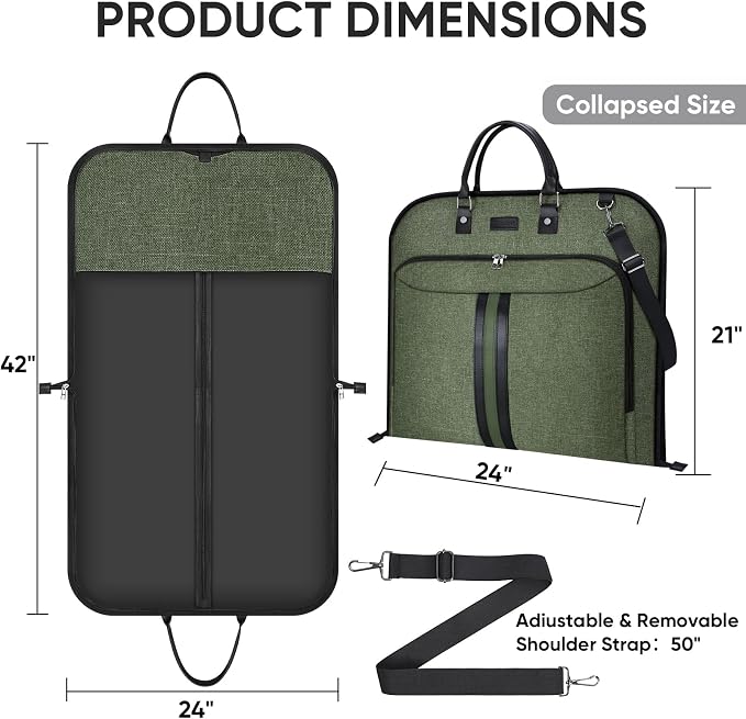 BALEINE Travel Garment Bag, Travel Suit Bag for Men, Water Resistant Carry on Garment Bag for Hanging Clothes, Garment Duffel Bag for Travel Business (Green, 42") - Image 4