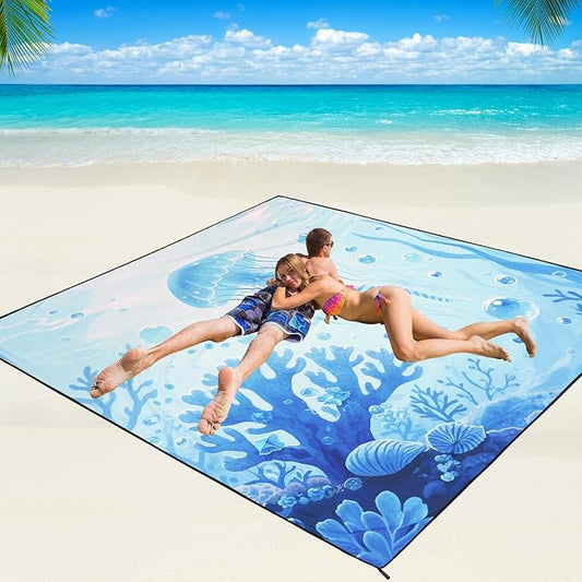 WIWIGO Beach Blanket Waterproof Sandproof Beach Mat 79" X 83"/10'x9'for 2-8 Adults Quick Drying Outdoor Picnic Mat Beach Accessories for Travel, Camping, Hiking by WIWIGO