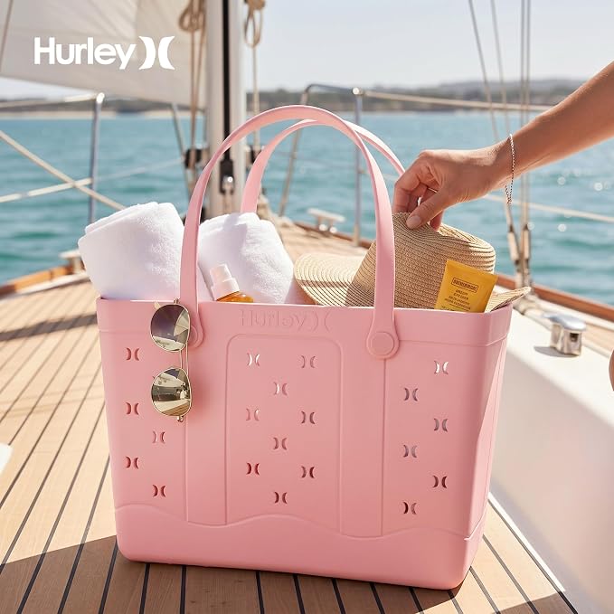 Hurley Rubber Tote Bag - Beach Bags Waterproof Sandproof, Easy-Clean Freestanding EVA Plastic, Hose-Clean, Sizes 16"-19" - Image 3