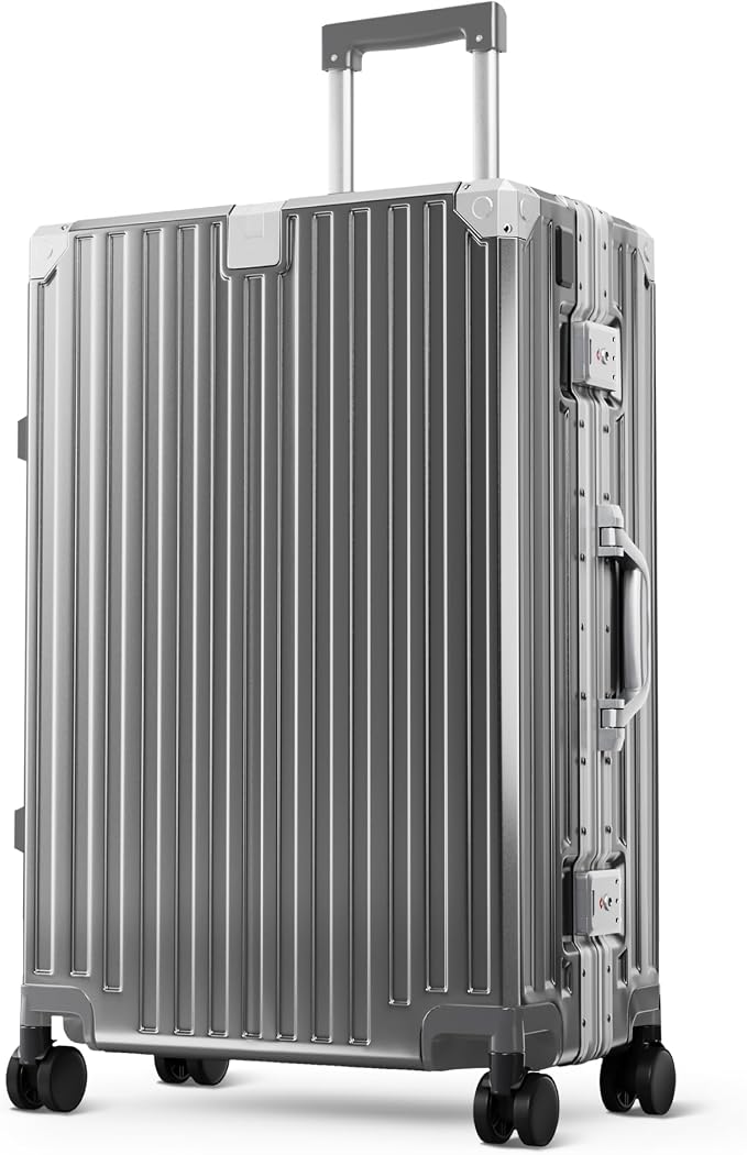 ALPHA CAMP 24 Inch Check-in Luggage, Dual Layer Aluminum Frame Luggage with TSA Locks，3-Layer PC Hard Shell Zipperless Lightweight Hardside Travel Suitcase，Type-C USB Charging Port, Cup Holder Grey by ALPHACAMP
