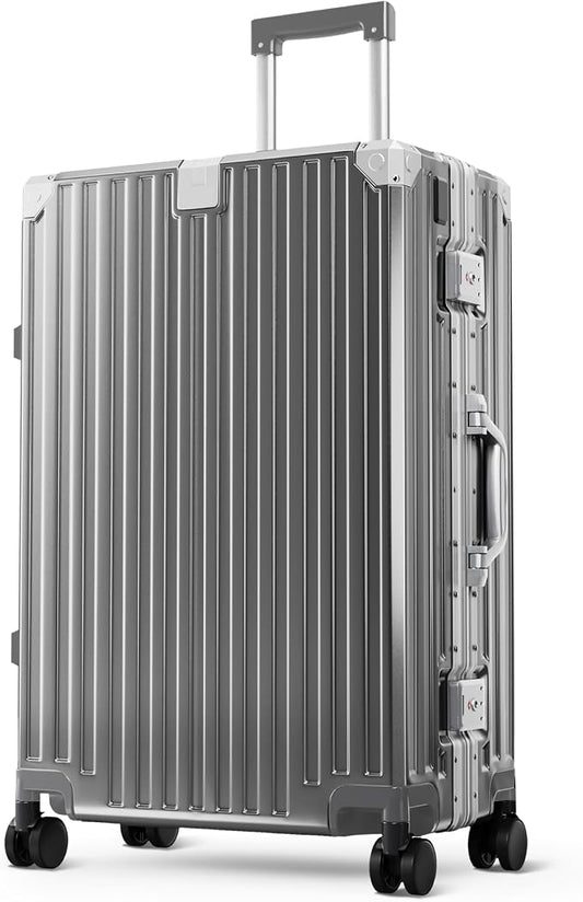 ALPHA CAMP 24 Inch Check-in Luggage, Dual Layer Aluminum Frame Luggage with TSA Locks，3-Layer PC Hard Shell Zipperless Lightweight Hardside Travel Suitcase，Type-C USB Charging Port, Cup Holder Grey by ALPHACAMP