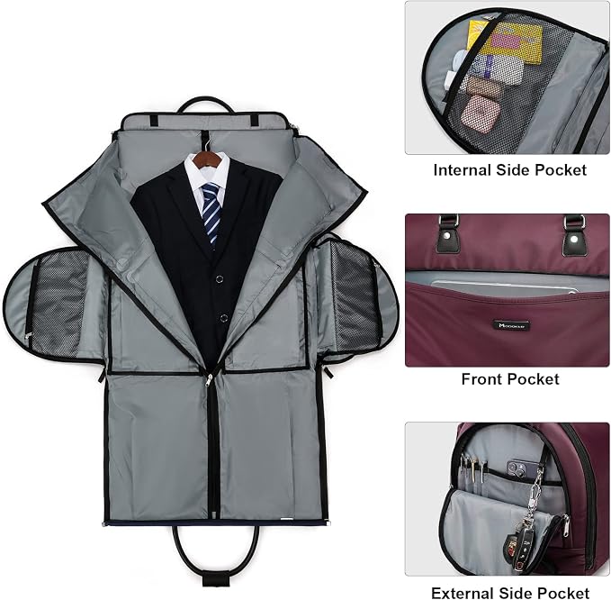 Modoker Rolling Garment Bags, 25in Large Garment Duffle Bag with Wheels, 3 in 1 Garment Suit Luggage Bag, Not Standard Carry-On Size for Women Men Business Travel Weekender, Red - Image 4