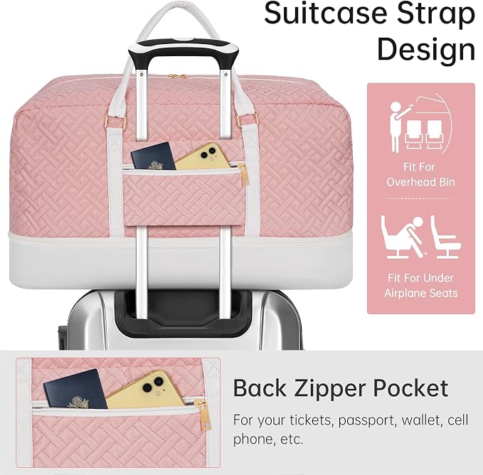 Weekender Bag for Women, 5 Pcs Set Carry on Overnight Bag, 21" Travel Duffel Bag with Waterproof Shoe Compartment for Weekend Travel Business Trip - Image 4