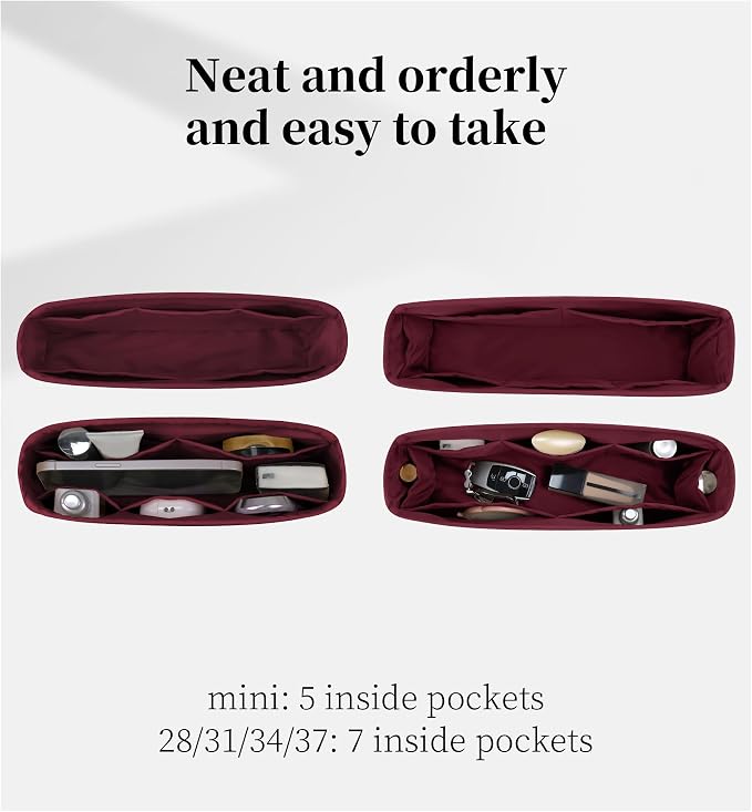 Purse Organizer Insert for Jypsiere 31, Lightweight & Soft Satin Bag Insert with Pockets for Women, Ideal for Travel, Shopping, and Daily Use, Multicolor Options(Rouge H, J-31) - Image 2