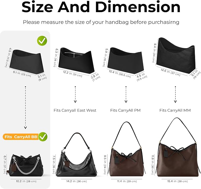 Handbag Organizer Insert for LV Carryall BB, Custom Fit Inside Premium Matte Black Lightweight WaterResistant Purse Insert with Cup Holder Accessories - Image 2