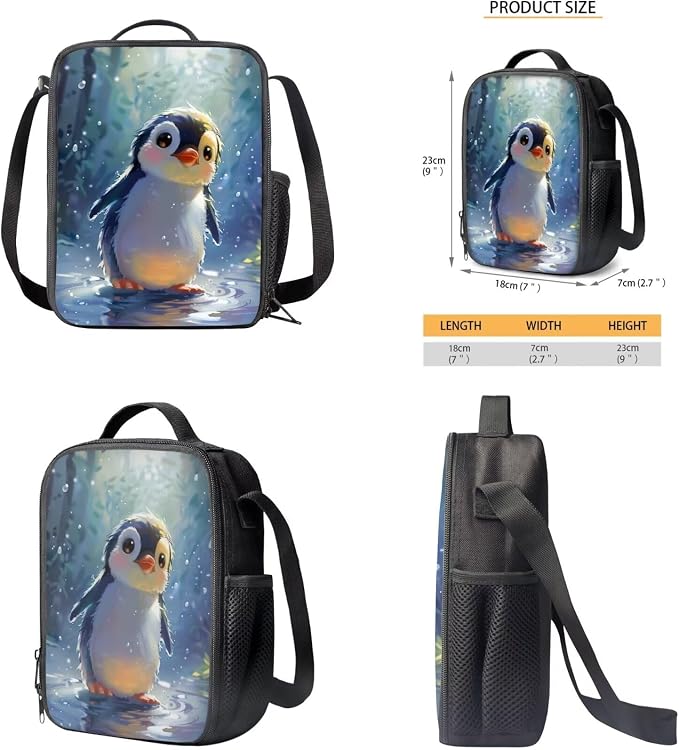 Penguin Backpack for Girls Kids Backpack with Lunch Box Water Bottle Holder with Strap and Kawaii Pencil Case 4PCS Set Cute Bookbag with Compartments 17 inch Large Capacity School Bag for Boys - Image 5