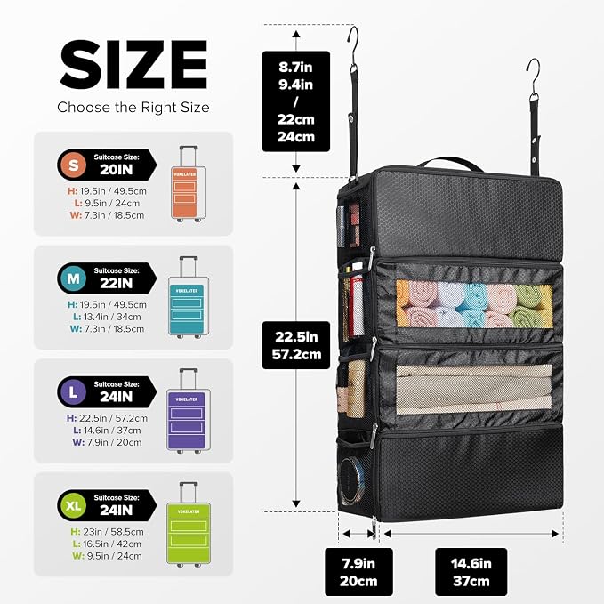 Suitcase Organizer, Travel Luggage Organizer Hanging Shelves Packing Cube Closet/Collapsible Portable Travel Organizer for Carry-on - Image 2
